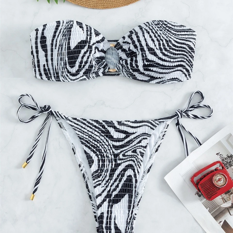 Printed Olive Cloth Bikini Upper And Lower Split