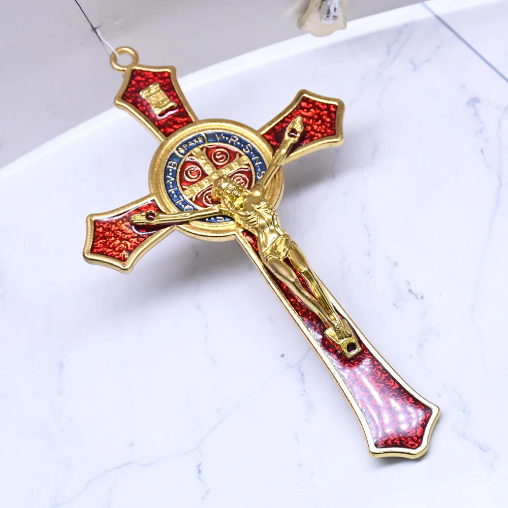 12x7cm Golden Electric Metal Dripping Oil Cross Prayer Decoration Supplies