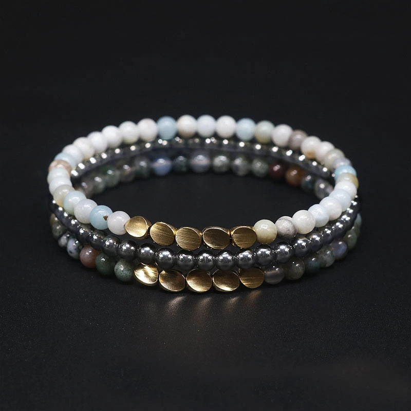 4mm Natural Indian Agate Bronze Beads Bracelet