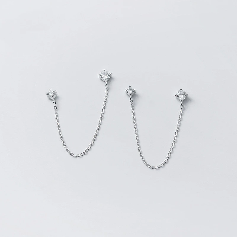 S925 Silver Korean Version Temperament Double Ear Holes