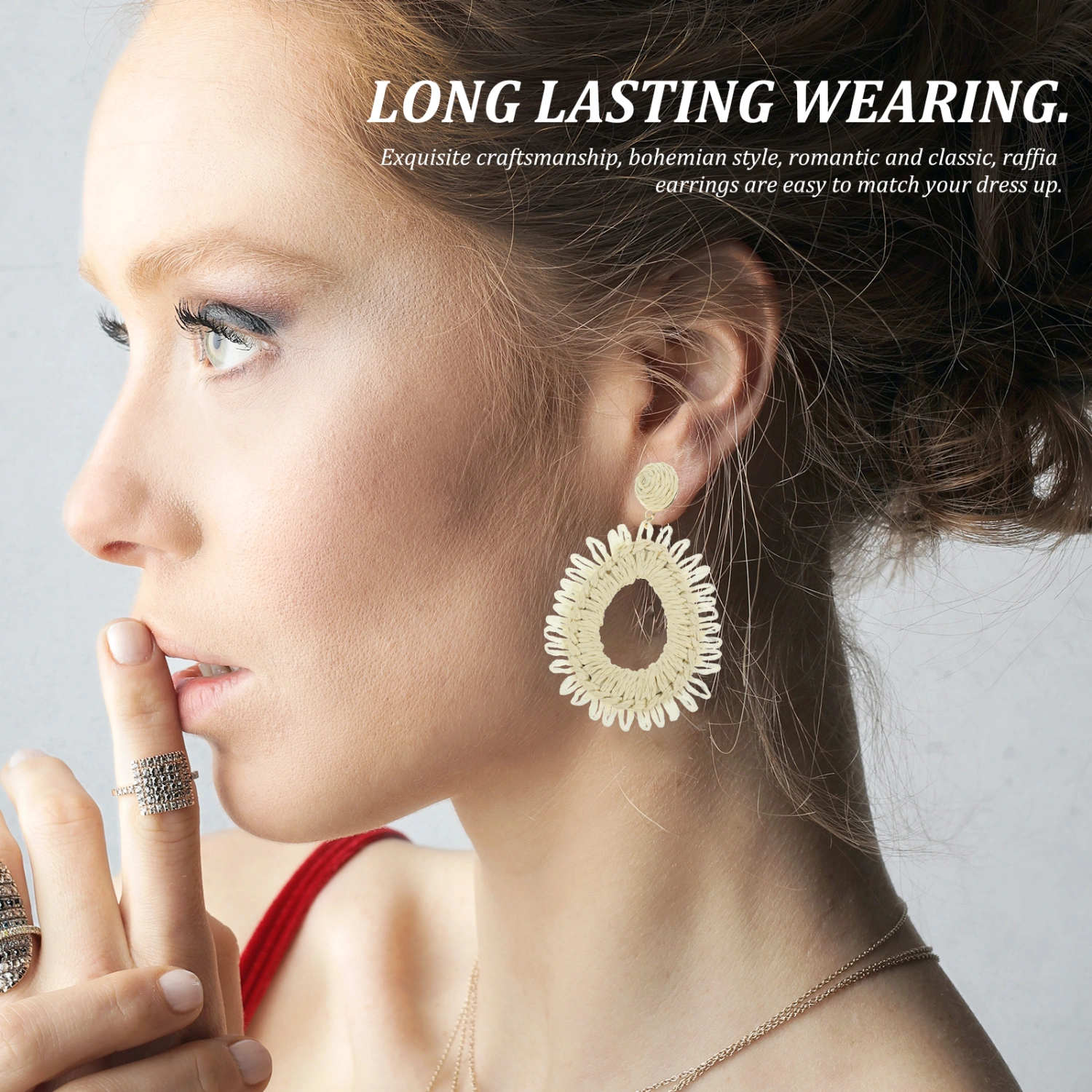 1 Pair Raffia Earrings Women Decorative Earrings Statement Summer Drop Earrings