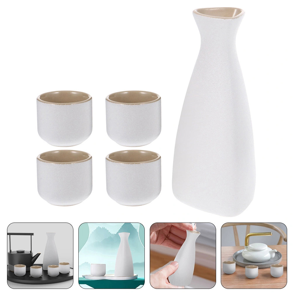 1 Set Ceramic Japanese Sake Serving Flagon and Cups Traditional Sake Pot