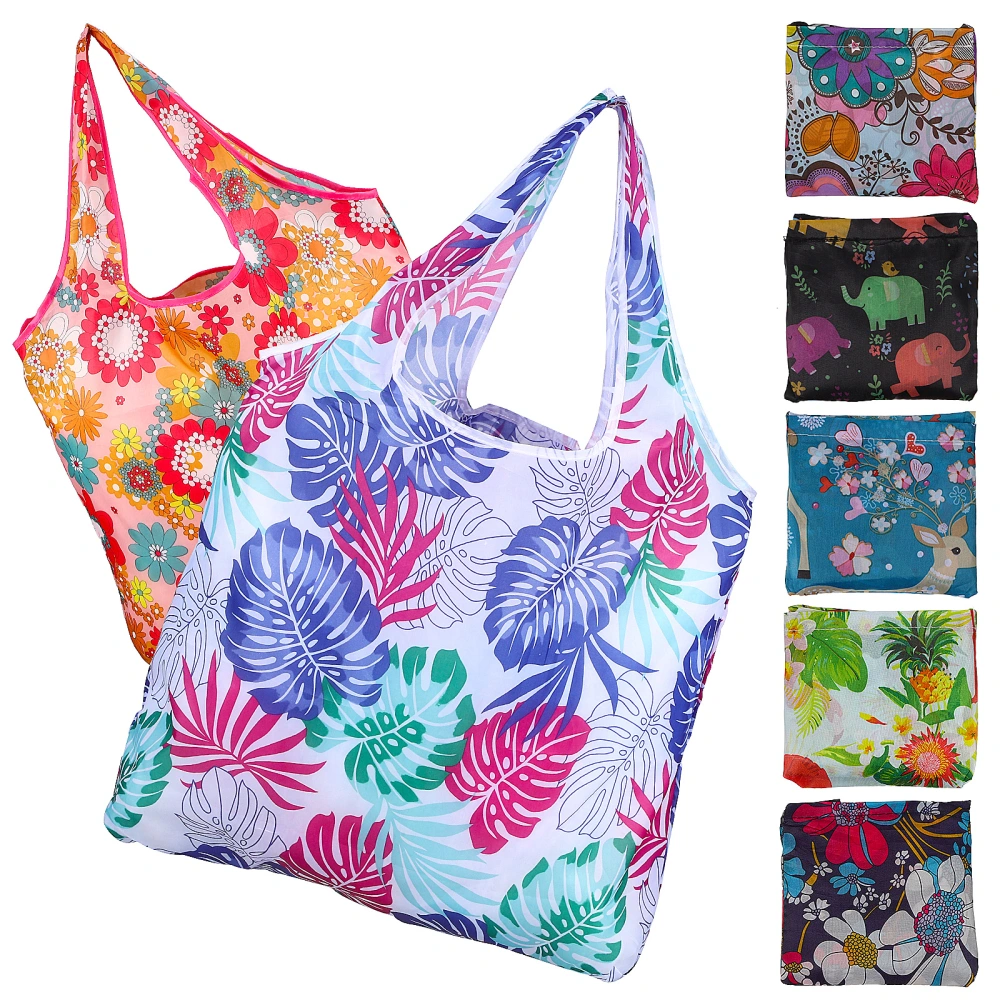 7 Pcs Foldable Shopping Tote Bags Reusable Pattern Printed Grocery Bags Washable Polyester Tote Bags