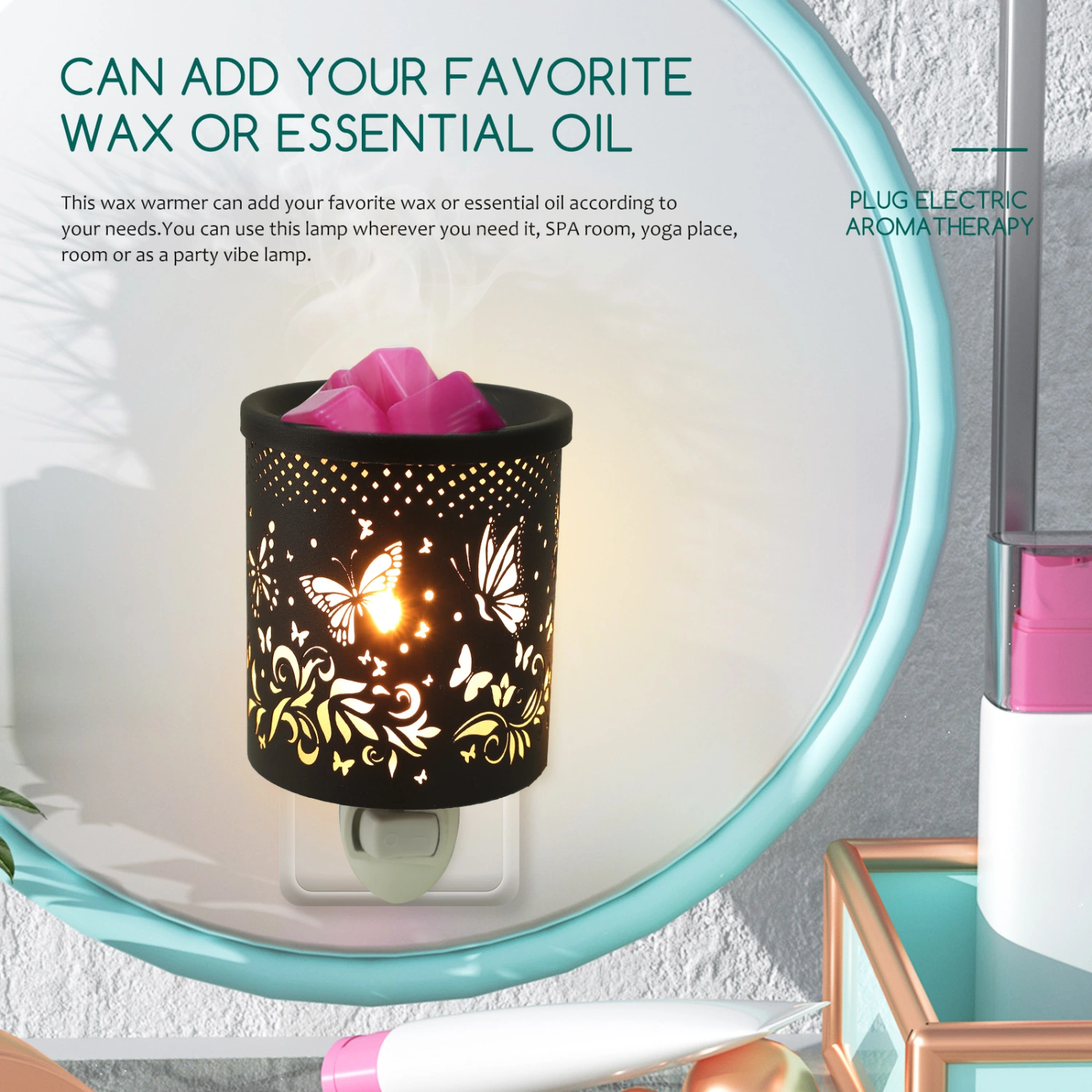 Household Wax Melt Warmer Electric Metal Wax Burner Aromatherapy Oil Diffuser Bedroom Night Light(US plug)