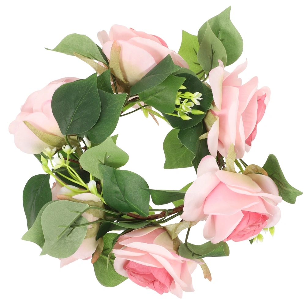 Candle Ring Artificial Rose Flower Candle Wreath Decorative Table Centerpiece for Wedding