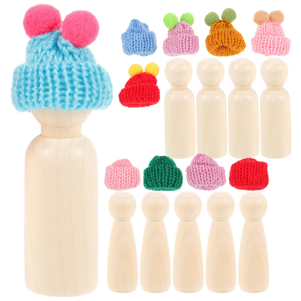 1 Set of Diy Wooden Peg People Unfinished Wood Peg Dolls Wooden Peg Dolls with Hats