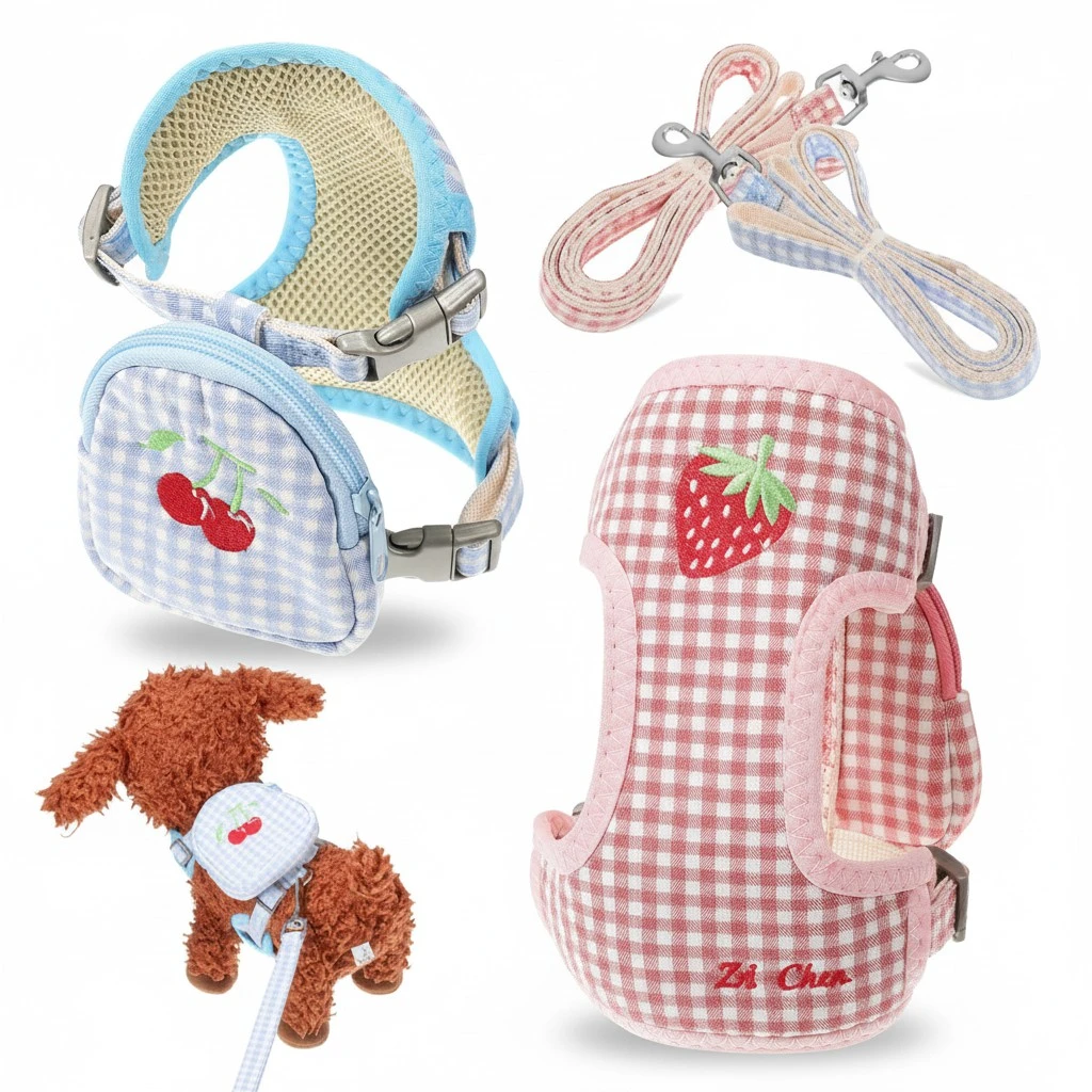 2pcs Small Dog Harness Cute Dog Harness Backpack Detachable Pet Harness Puppy Dog Vest Harness