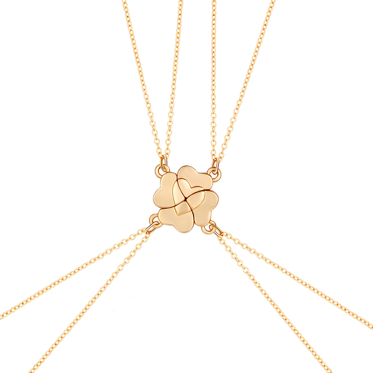 Four-Leaf Clover Stitching Magnetite Alloy Pendant  Good Friend 4-person Combination Necklace