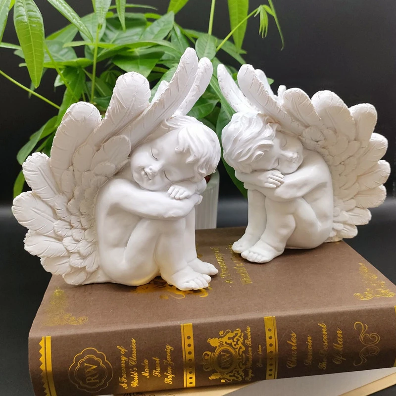 2Pcs Resin Angel Statue Small Angel Statue Figurine Decorative Angel Decoration Indoor Angel Sculpture