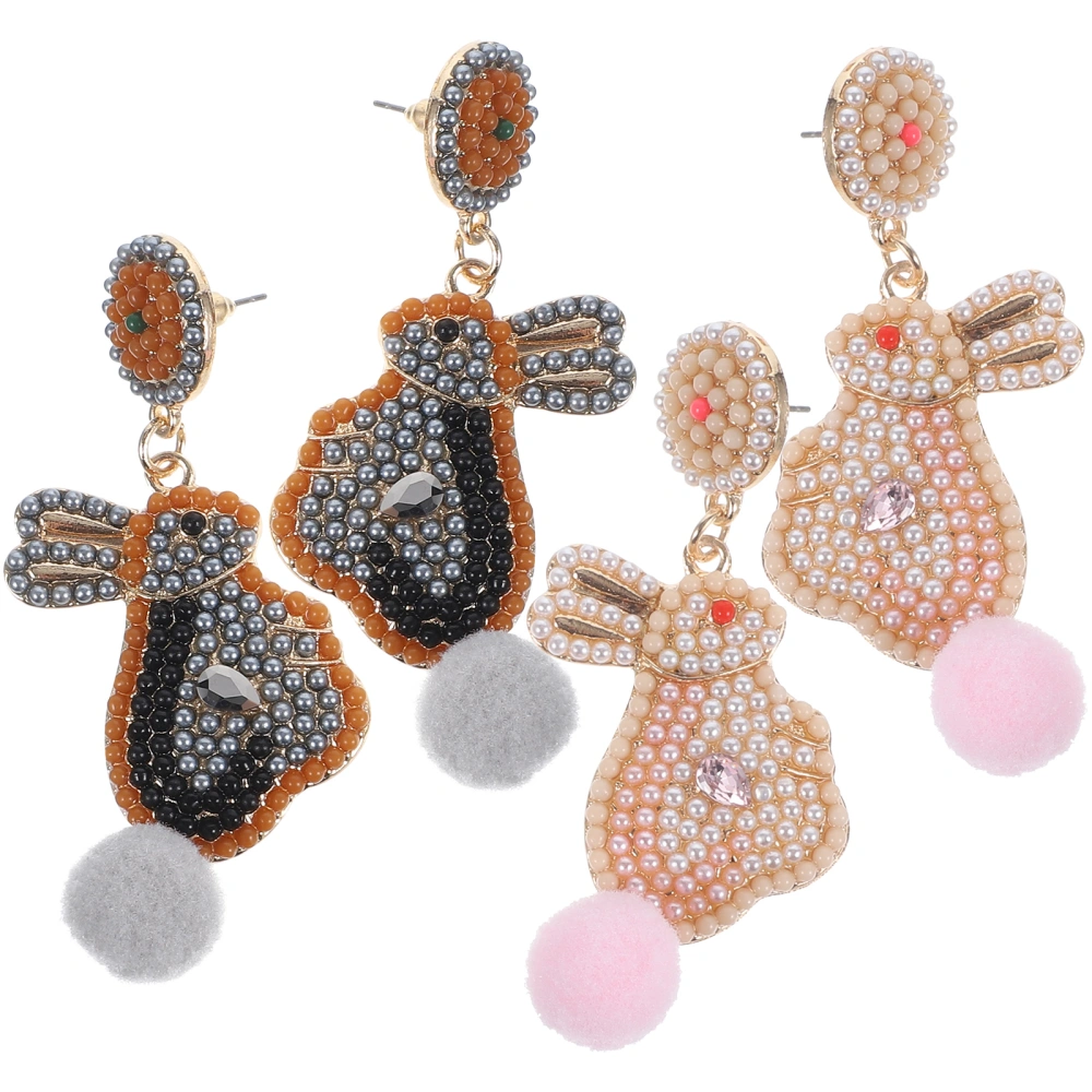 2 Pairs Bunny Earrings Beaded Rabbit Earrings Easter Earrings Women Dangle Earrings