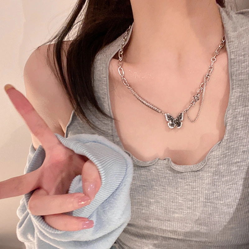 Butterfly Pendant Sweet Cool Sweater Chain Tide Titanium Steel Necklace For Women