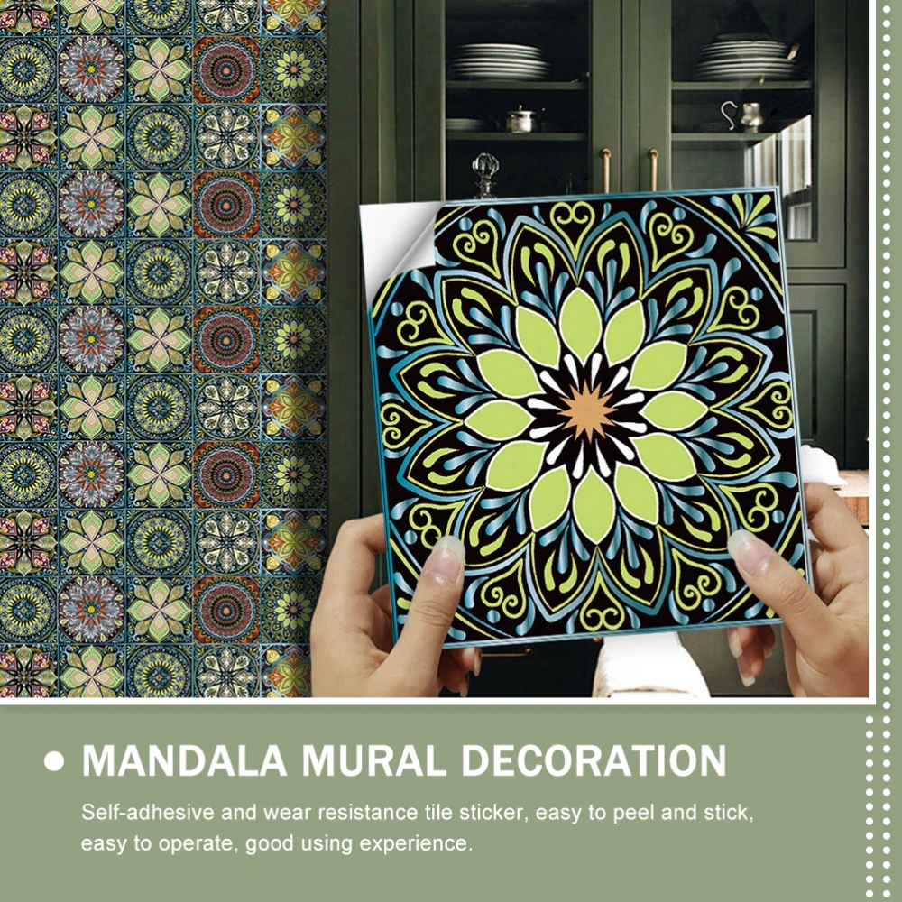 10 Sheets of Mandala Style Tile Sticker Household Self-adhesive Tile Sticker Removable Mural Decal