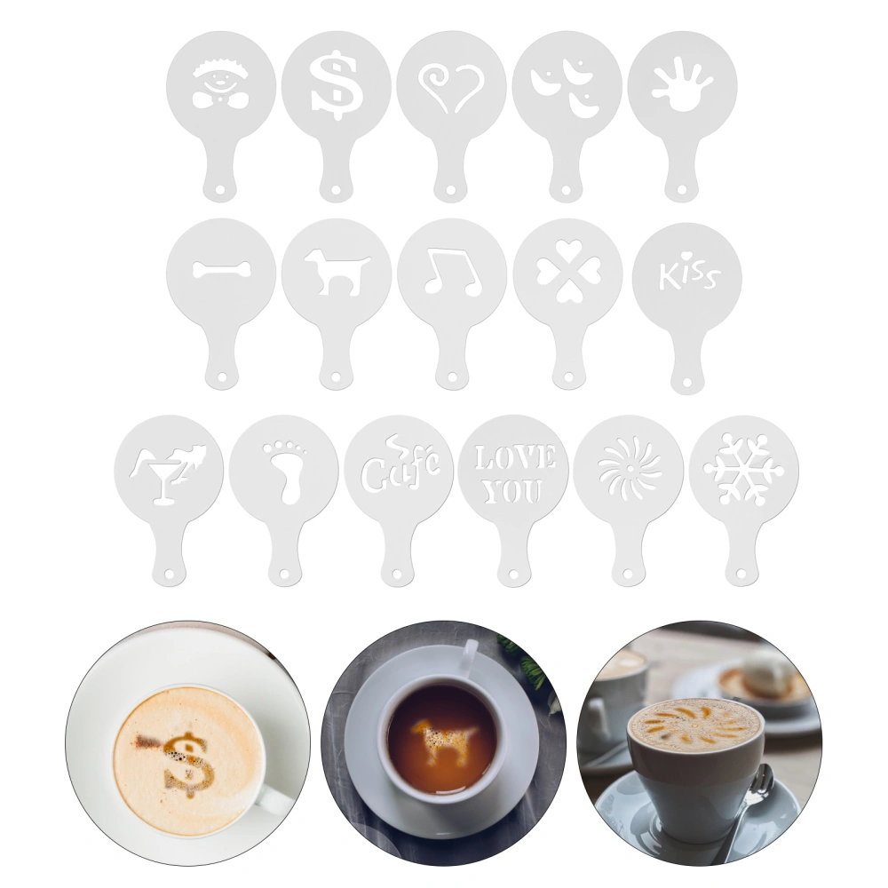 16pcs DIY Latte Art Stencils Reusable Plastic Coffee Stencils Easy Coffee Decorating Tool