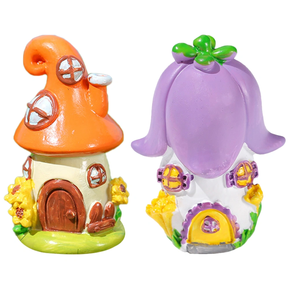 2Pcs Mini Resin House Tiny House Ornament Tiny Fairy Castle House Micro Garden Decor