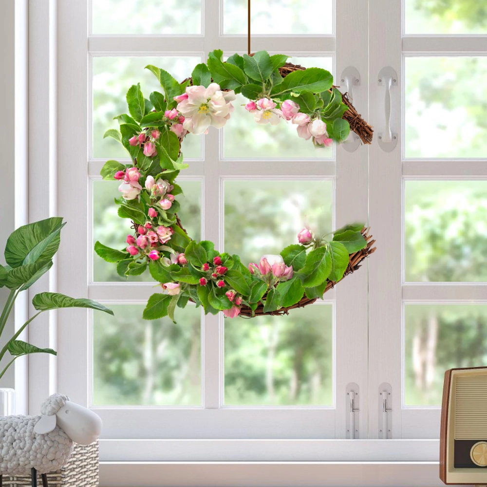 DIY Crafts Natural Rattan Wreath Moon Shaped Wreath Ring Rattan Vine Branch Wreath Hoop