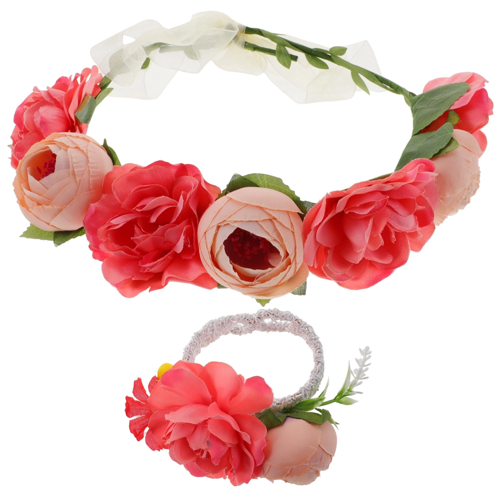 1 Set Wedding Brides Flower Headband Women Floral Headband Flower Wrist Band Set