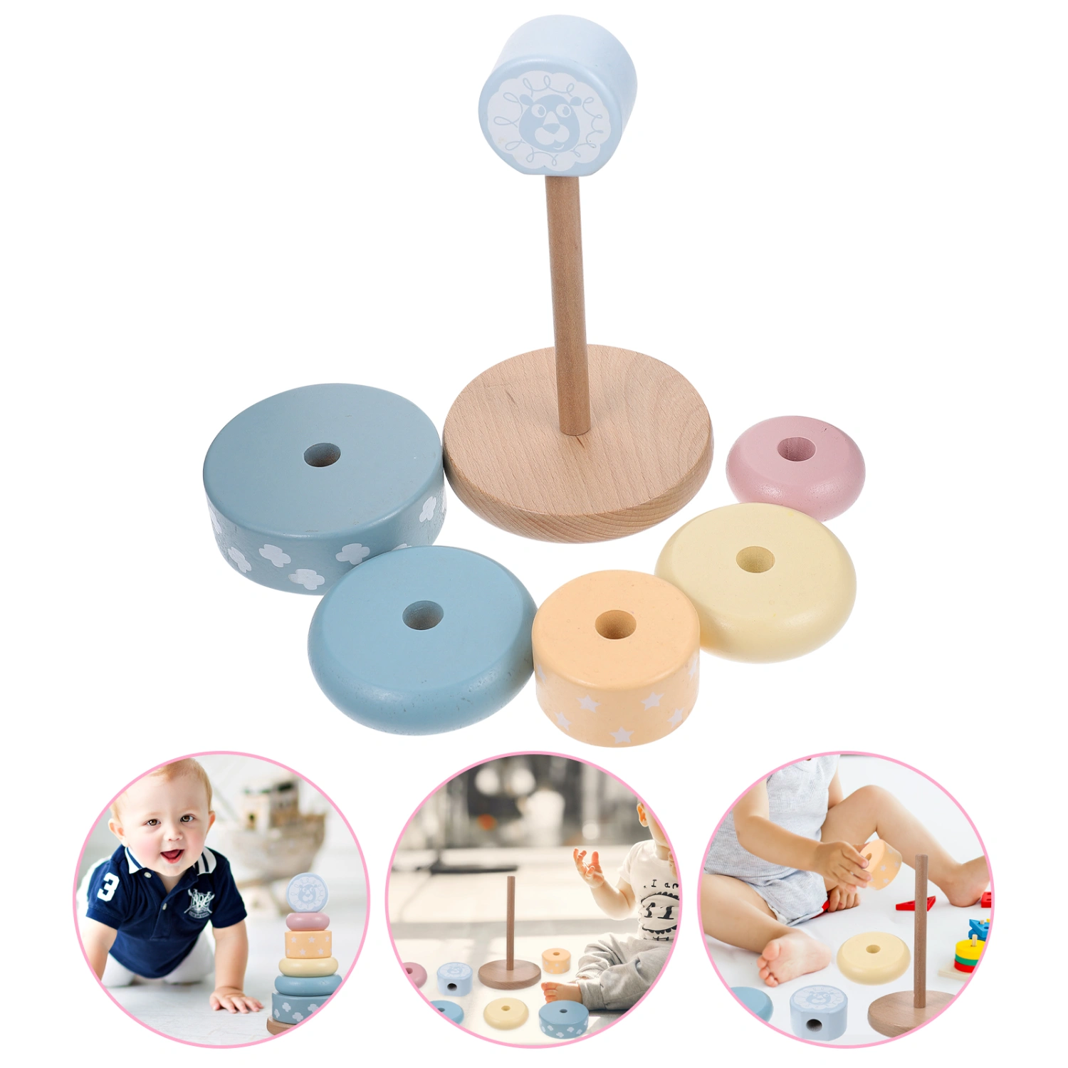 1 Set Wooden Stacking Toy Funny Stackable Ring Plaything Tower Stacking Game Toy