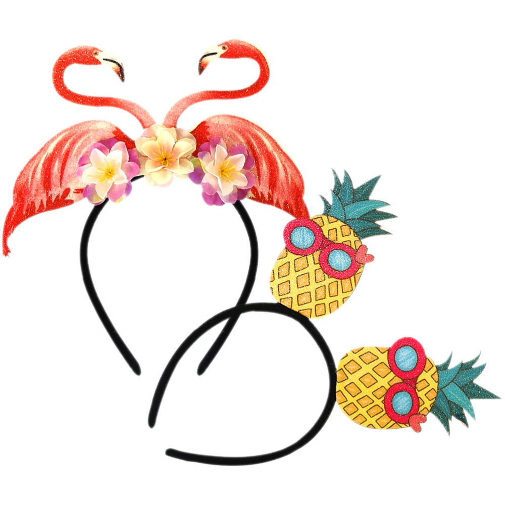 2pcs Hawaiian Pineapple Headbands Flamingo Shaped Hair Hoops Luau Party Hair Accessories