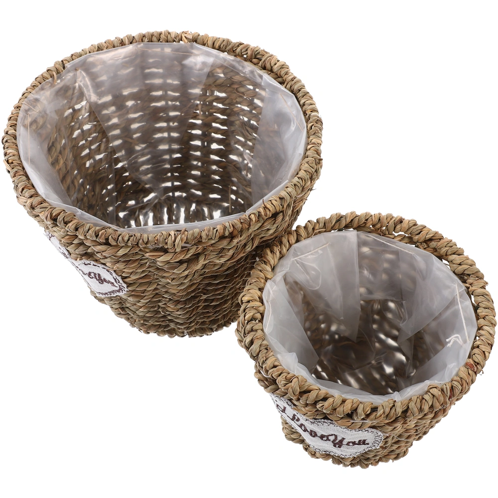 2pcs Woven Planter Basket Natural Handwoven Plant Pot Container Farmhouse Planter Basket