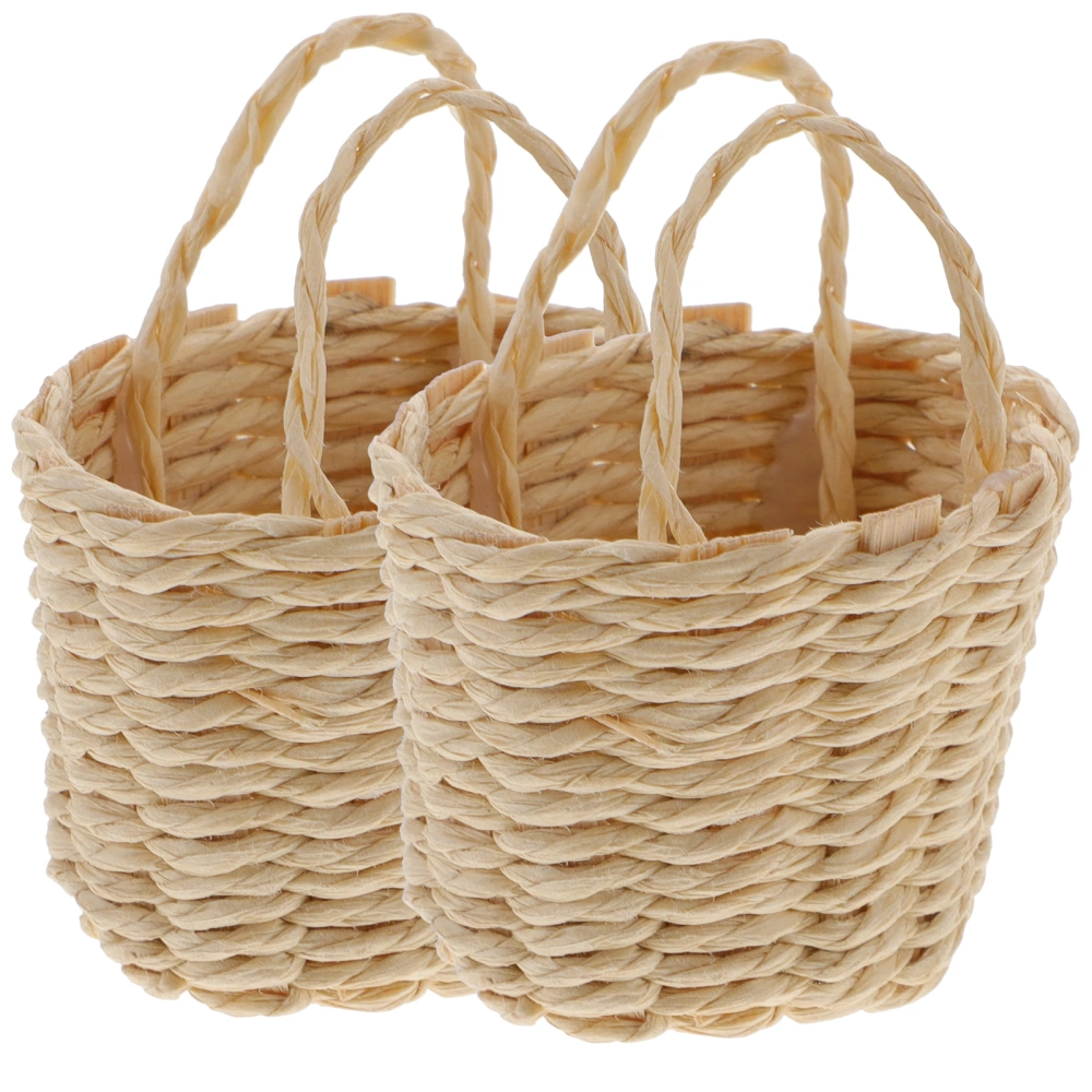 2Pcs Mini Woven Basket with Handle Miniature Flower Basket Tiny Candy Gift Basket