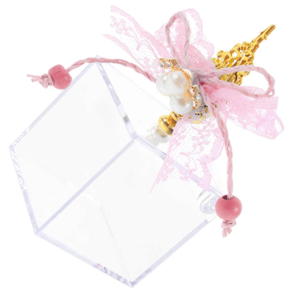 12pcs Square Cube Transparent  Boxes Tiny Jewelry Storage Boxes Wedding Candy Containers with Bowknot