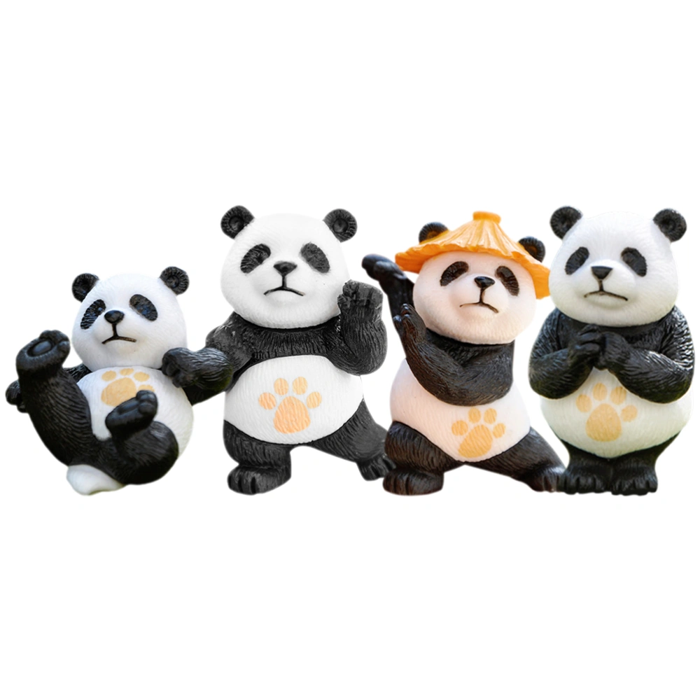 4pcs Cartoon Panda Statue Decoration Household Desktop Miniature Panda Ornament Panda Cake Decor