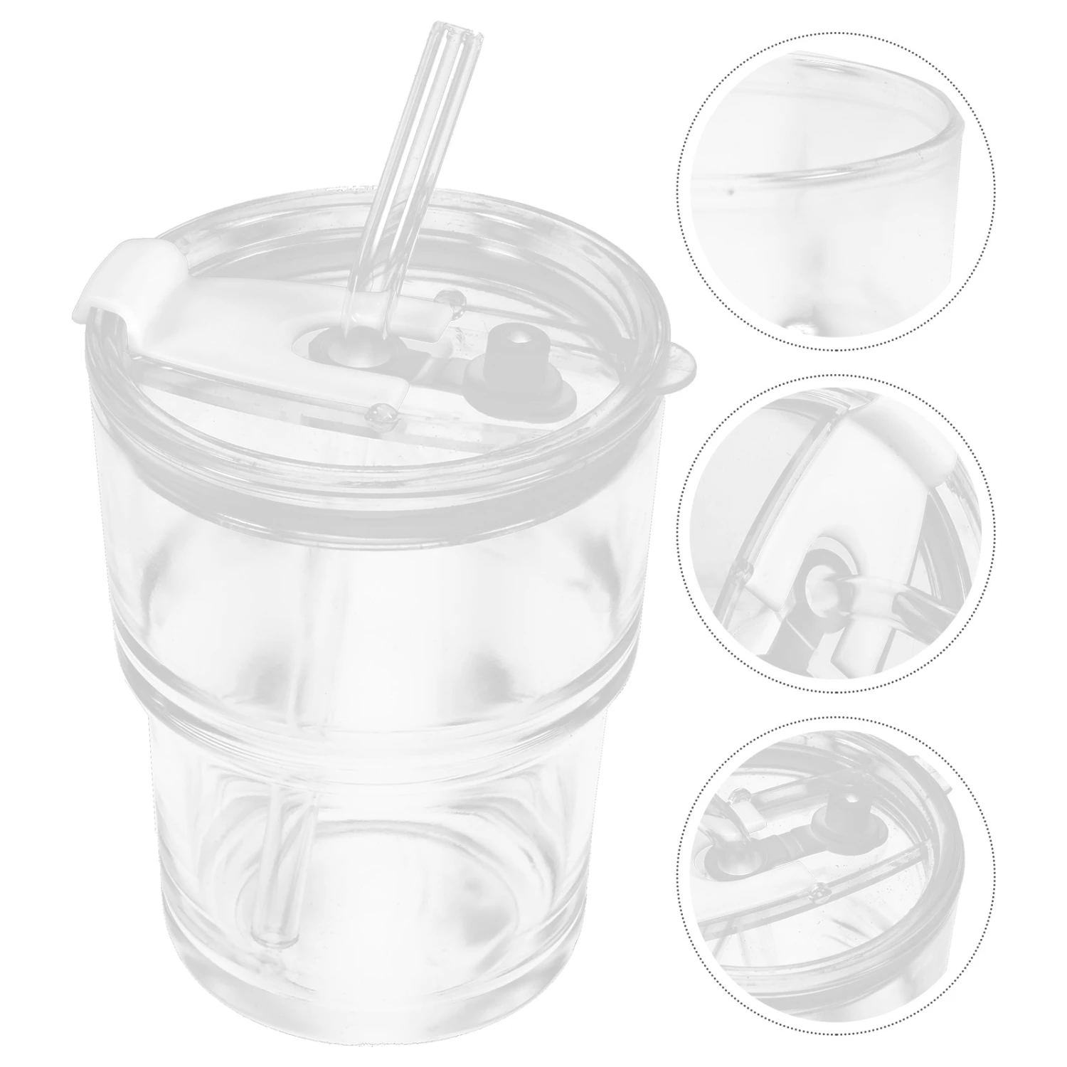 Glass Water Cup Coffee Drinking Bottle Juice Cup Beverage Cup with Lid Straw