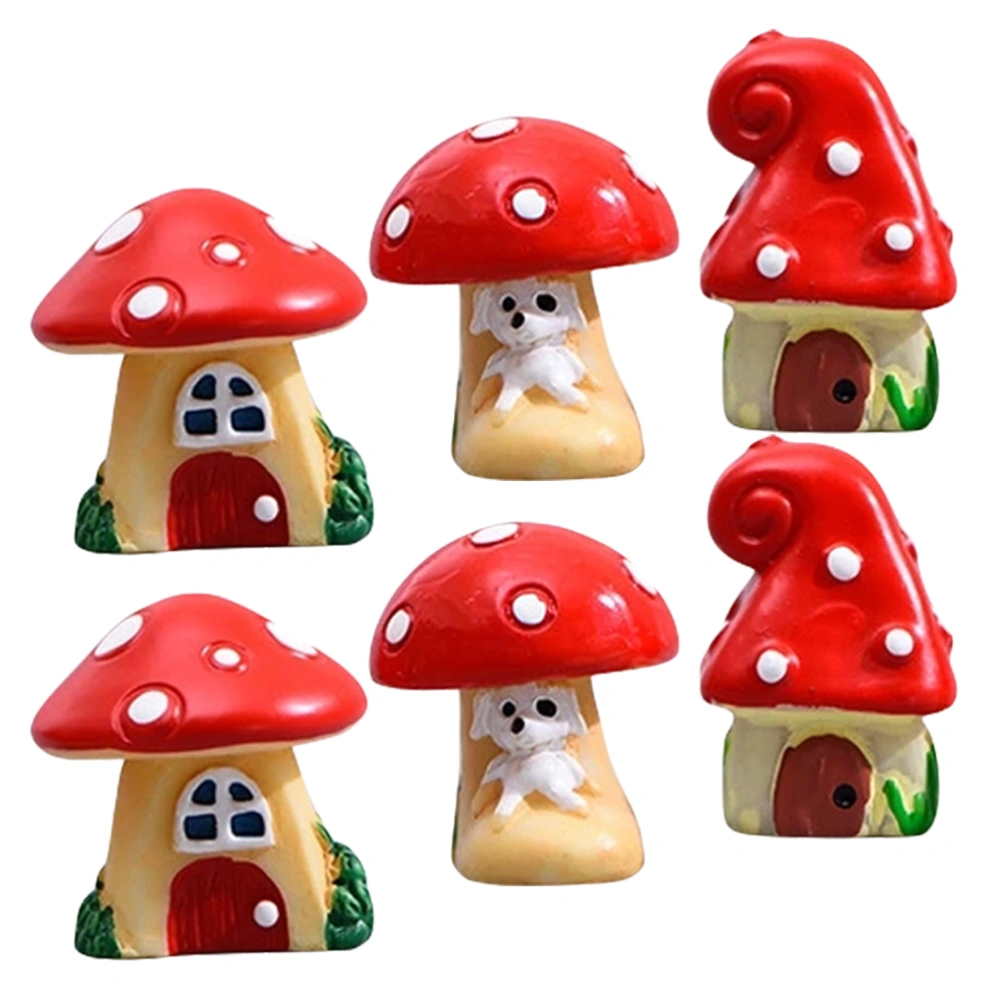 6Pcs Mini Mushroom Crafts Miniature Mushroom Statues Mushroom House Micro Landscape Decors