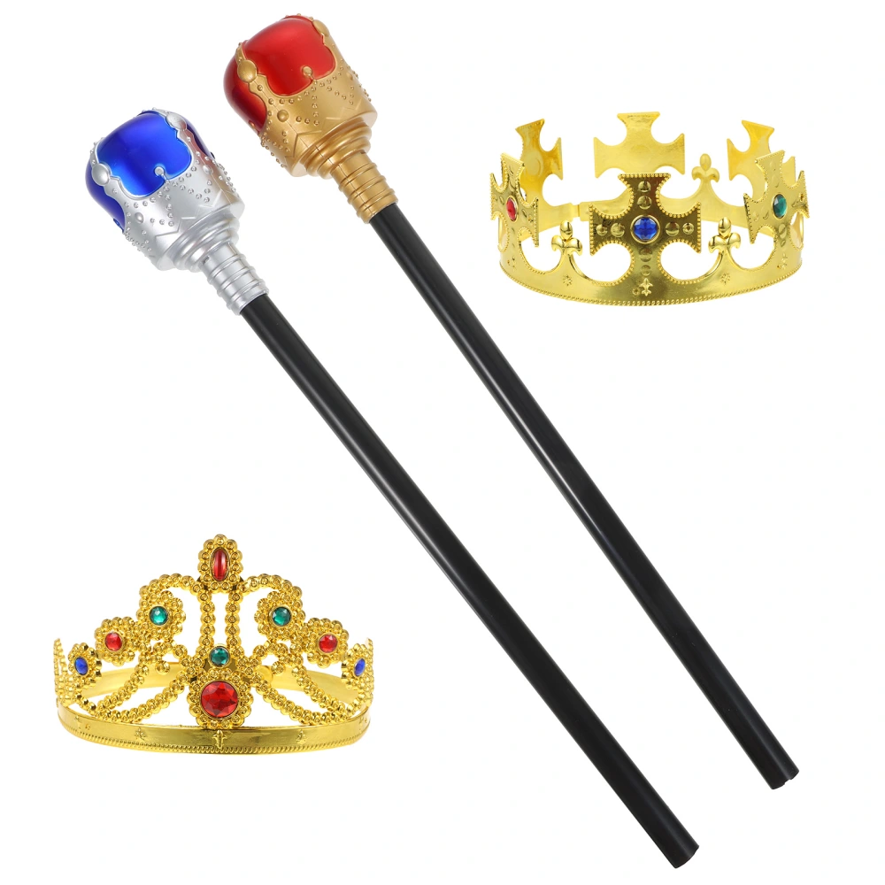 1 Set King Crowns and Queen Crowns Costume Accessories with Cane for Girls Women