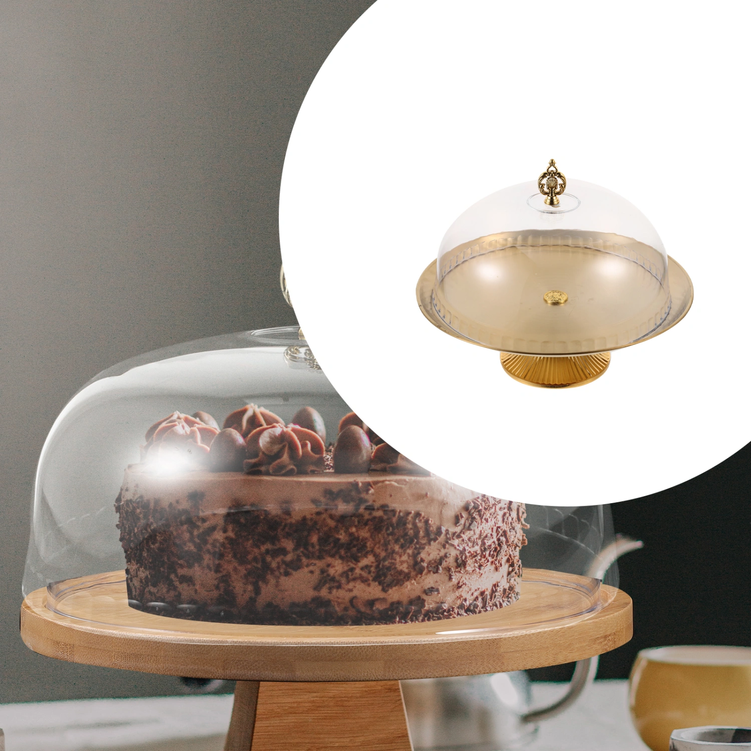 Cake Stand with Dome Chocolate Candy Display Plate Salad Cupcake Snack Tray Serving Platter
