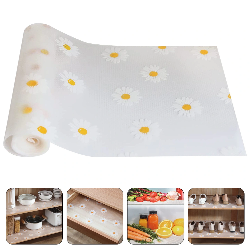 2 Rolls of Refrigerator Mats Liners Glass Shelves Liner Daisy Pattern Dresser Drawer Liners