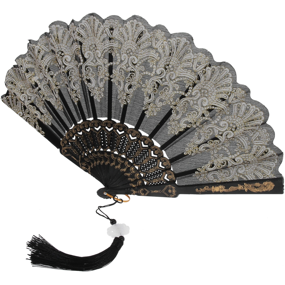 2Pcs Elegant Embroidered Folding Hand Fan Delicate Pattern Handheld Dancing Fan