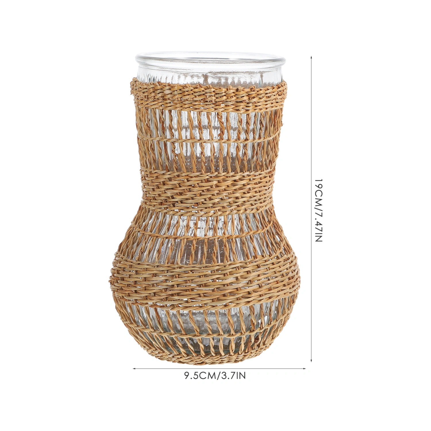 Clear Flower Vase with Rattan Woven Cover Flower Bud Container Farmhouse Vase