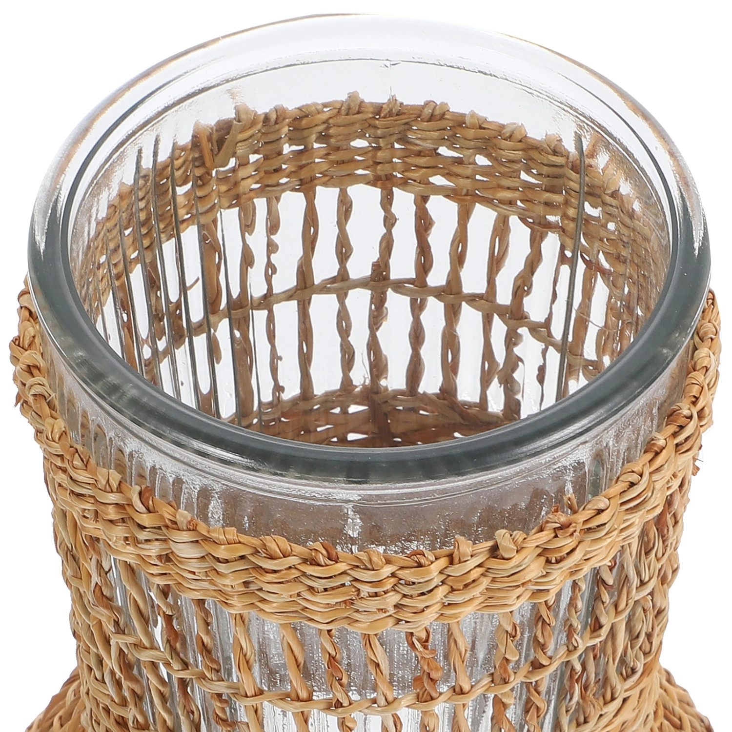 Clear Flower Vase with Rattan Woven Cover Flower Bud Container Farmhouse Vase