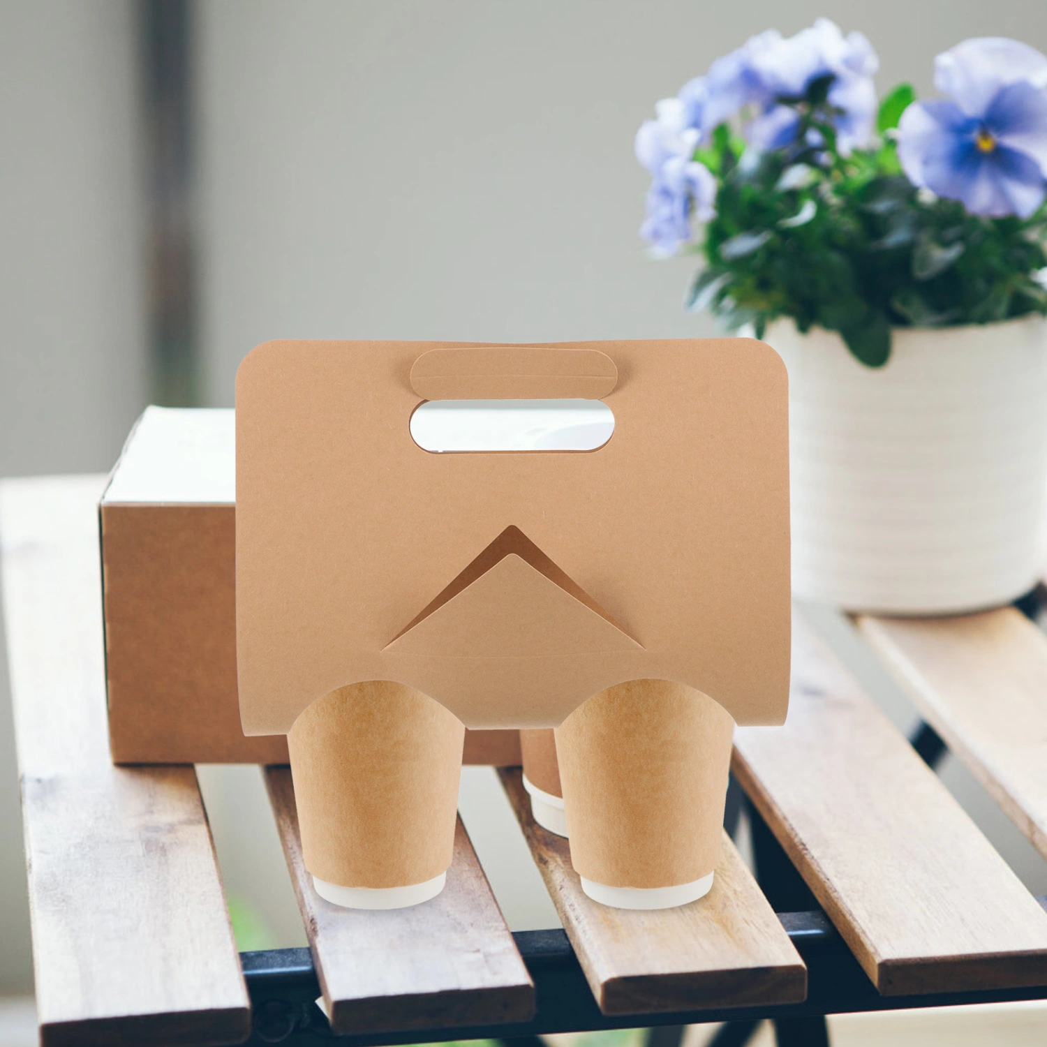 50Pcs Paper Drink Carrier with Handle Coffee Cup Holder Beverage Cup Holder