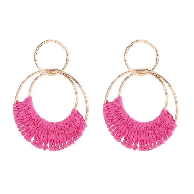 1 Pair Raffia Hoop Earrings Women Bohemian Earrings Summer Beach Hoop Earrings Fun Jewelry