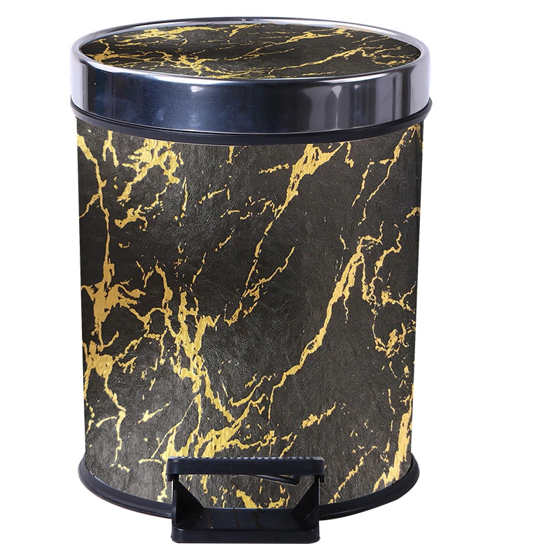 Marble Pattern Kitchen Trash Can Household Garbage Container Lidded Trash Can