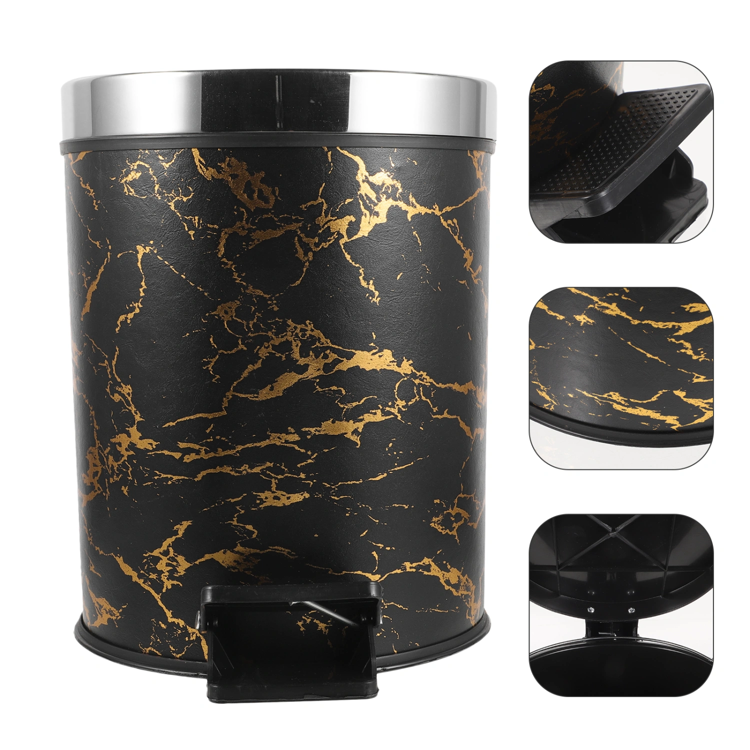 Marble Pattern Kitchen Trash Can Household Garbage Container Lidded Trash Can