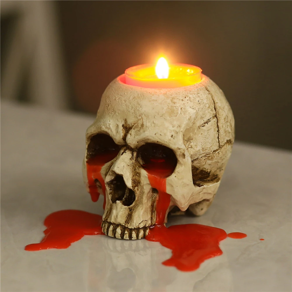 Skull Candle Holder Halloween Skull Tealight Candle Holder Scary Spooky Tealight Holder
