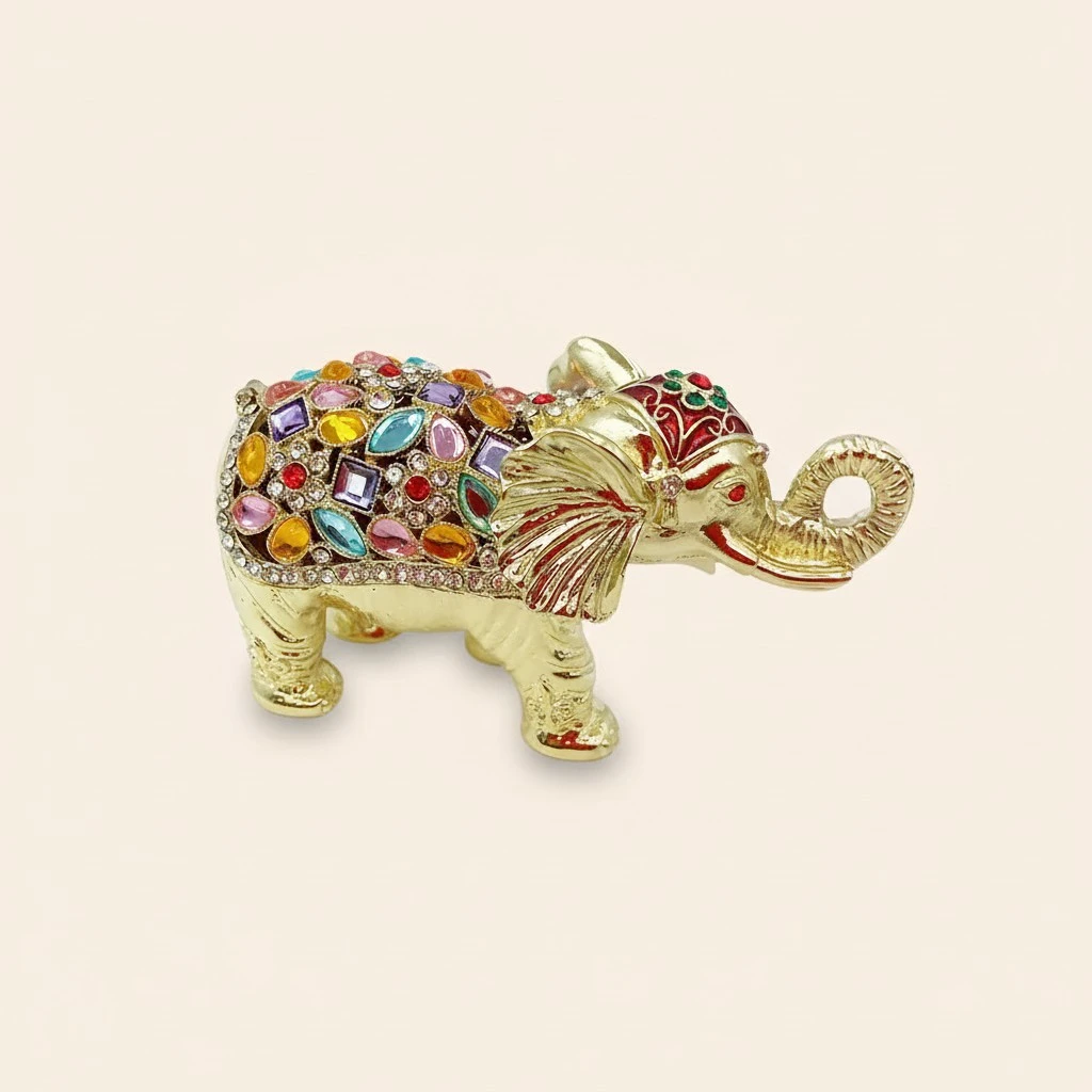 Elephant-shaped Jewelry Container Rhinestone Inlaid Ear Stud Ring Storage Case