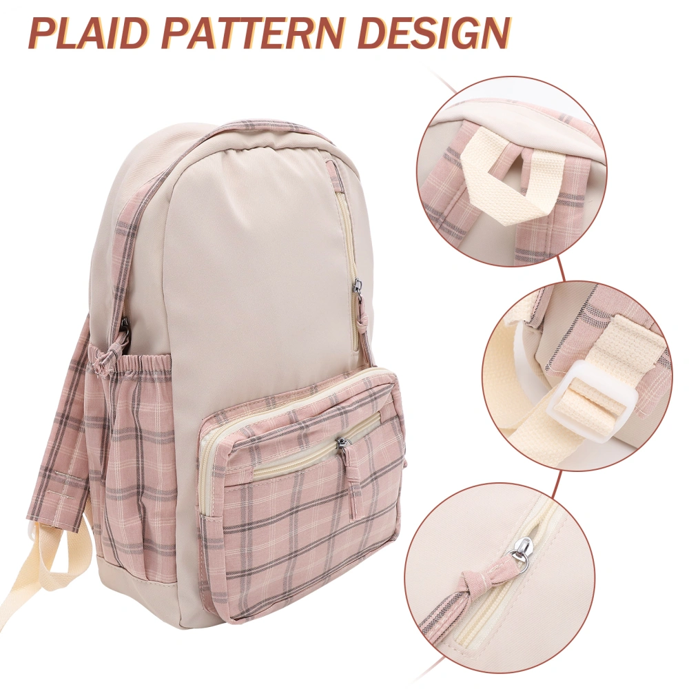 Girls Backpack Plaid Pattern Kawaii Backpack Cute Aesthetic Backpack Large Capacity Shoulder Bag