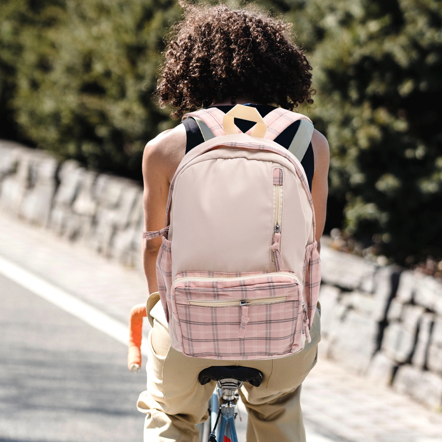 Girls Backpack Plaid Pattern Kawaii Backpack Cute Aesthetic Backpack Large Capacity Shoulder Bag