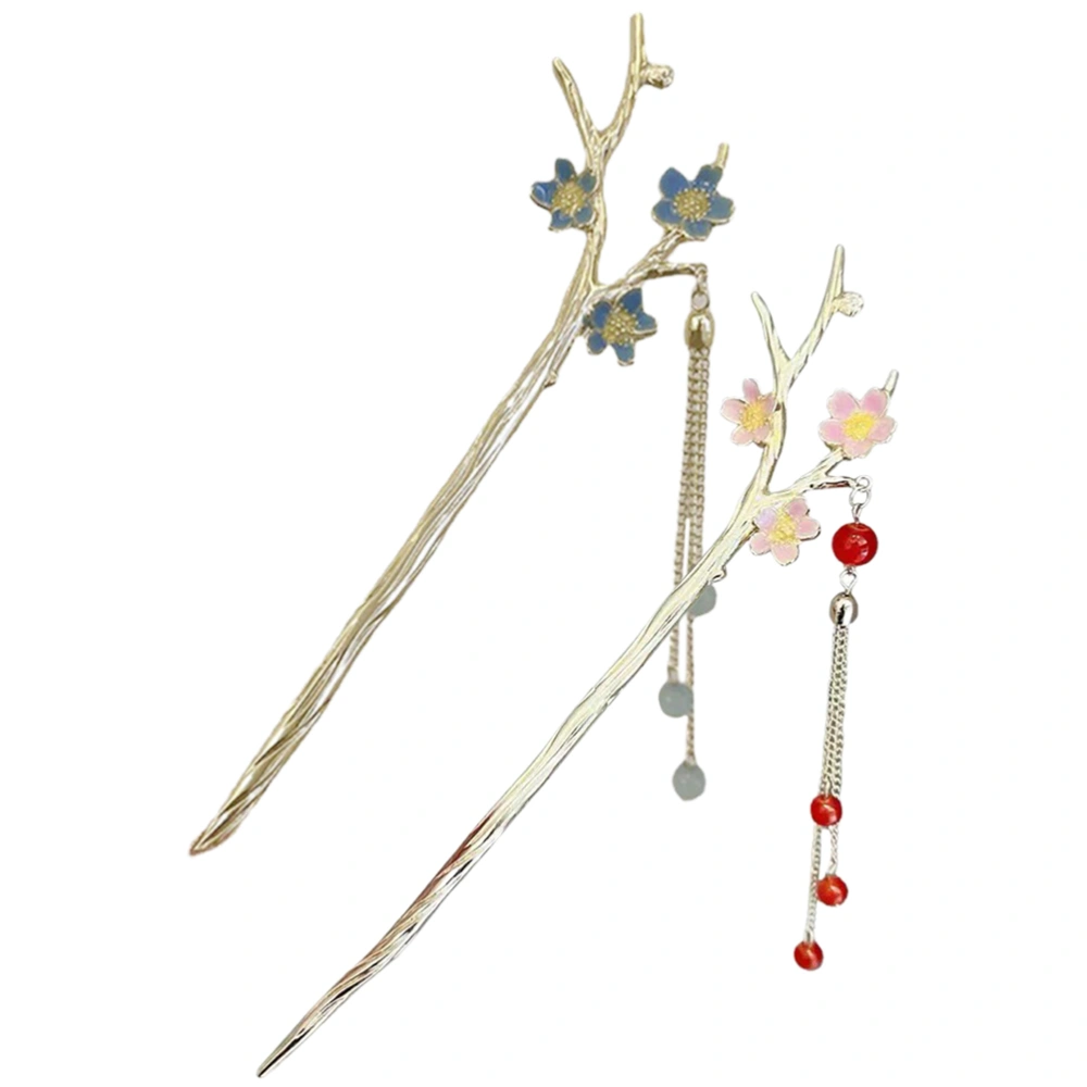 2pcs Chinese Hair Chopsticks Flower Hair Sticks Tassel Hair Pin Hanfu Headdress