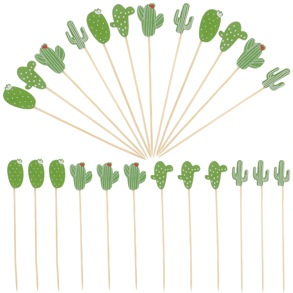 100pcs Cactus Topper Bamboo Picks Cocktail Picks Bamboo Snack Food Dessert Picks Mixed Style