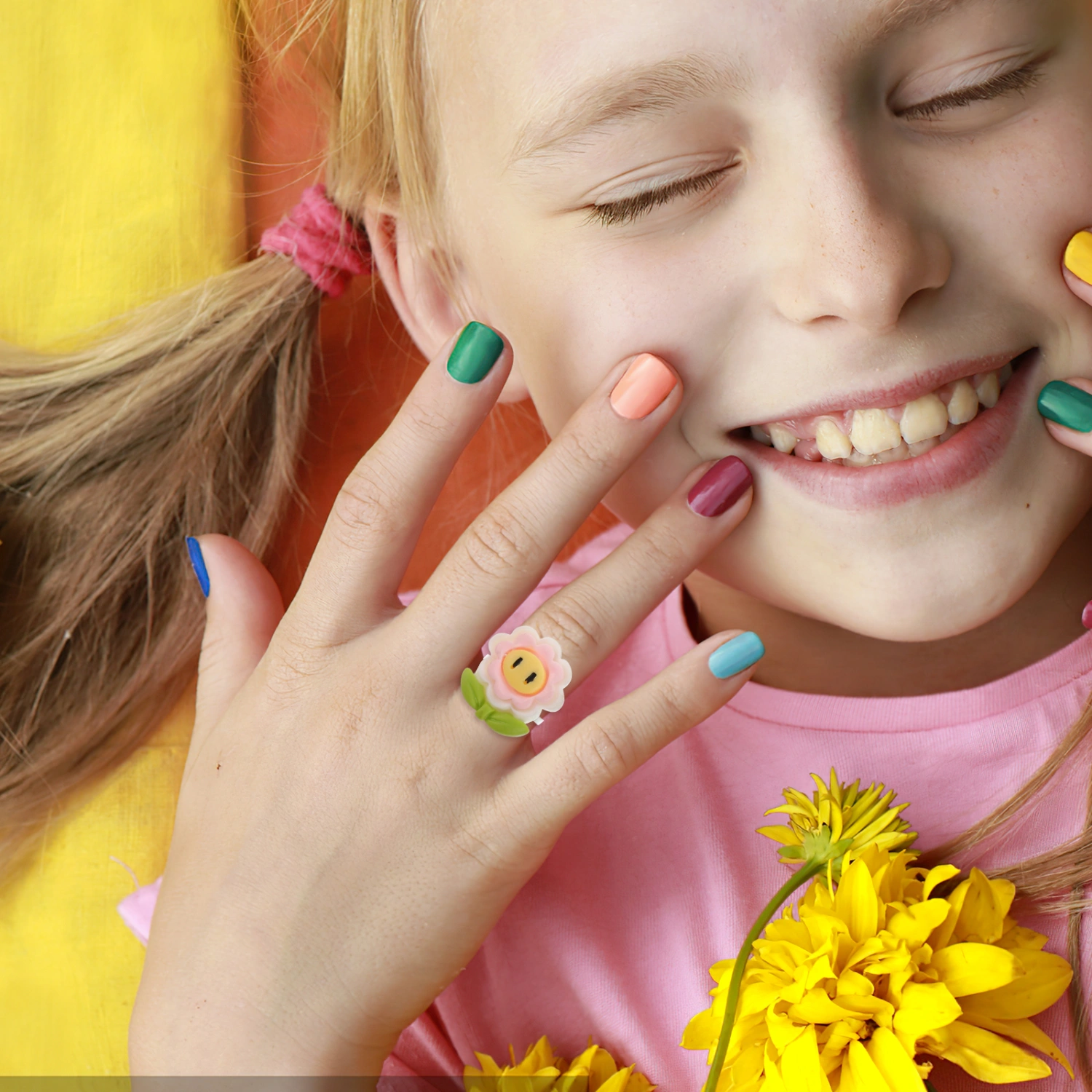 1 Box Adjustable Rings Little Girl Rings Cartoon Decorative Rings Toddler Rings