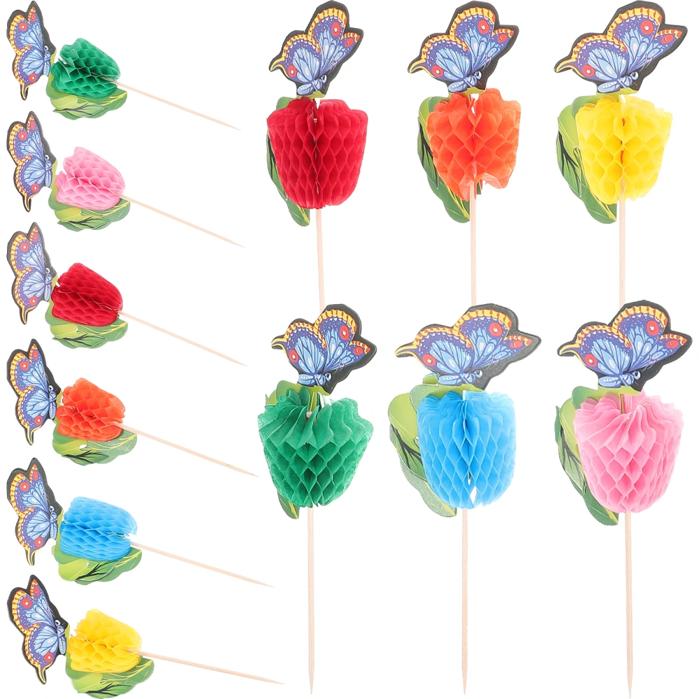 50pcs Cocktail Picks Butterfly Food Picks Hawaiian Party Cupcake Toppers for Birthday Wedding