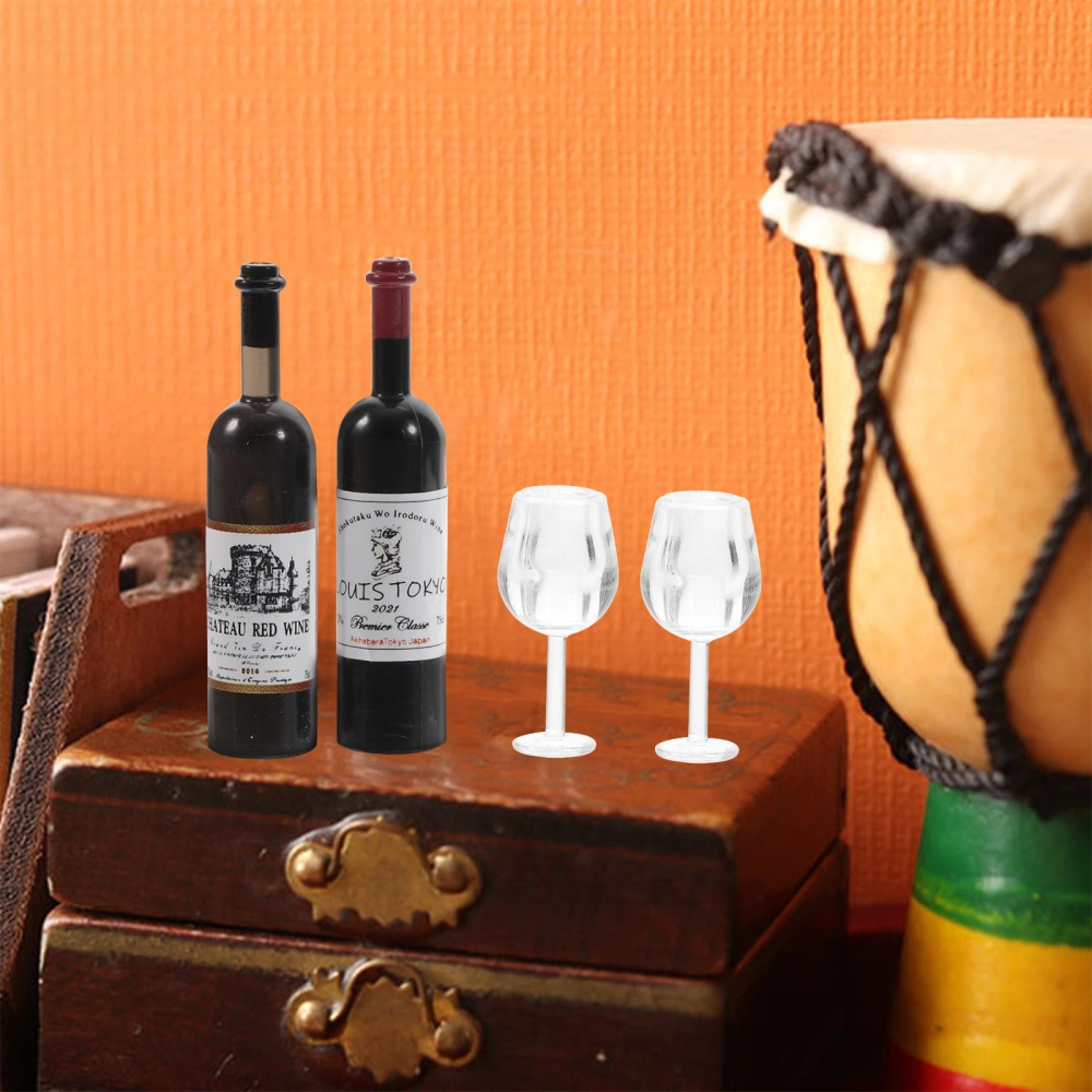 1 Set Mini Wine Bottles Cups with Box Decorative Mini House Accessories