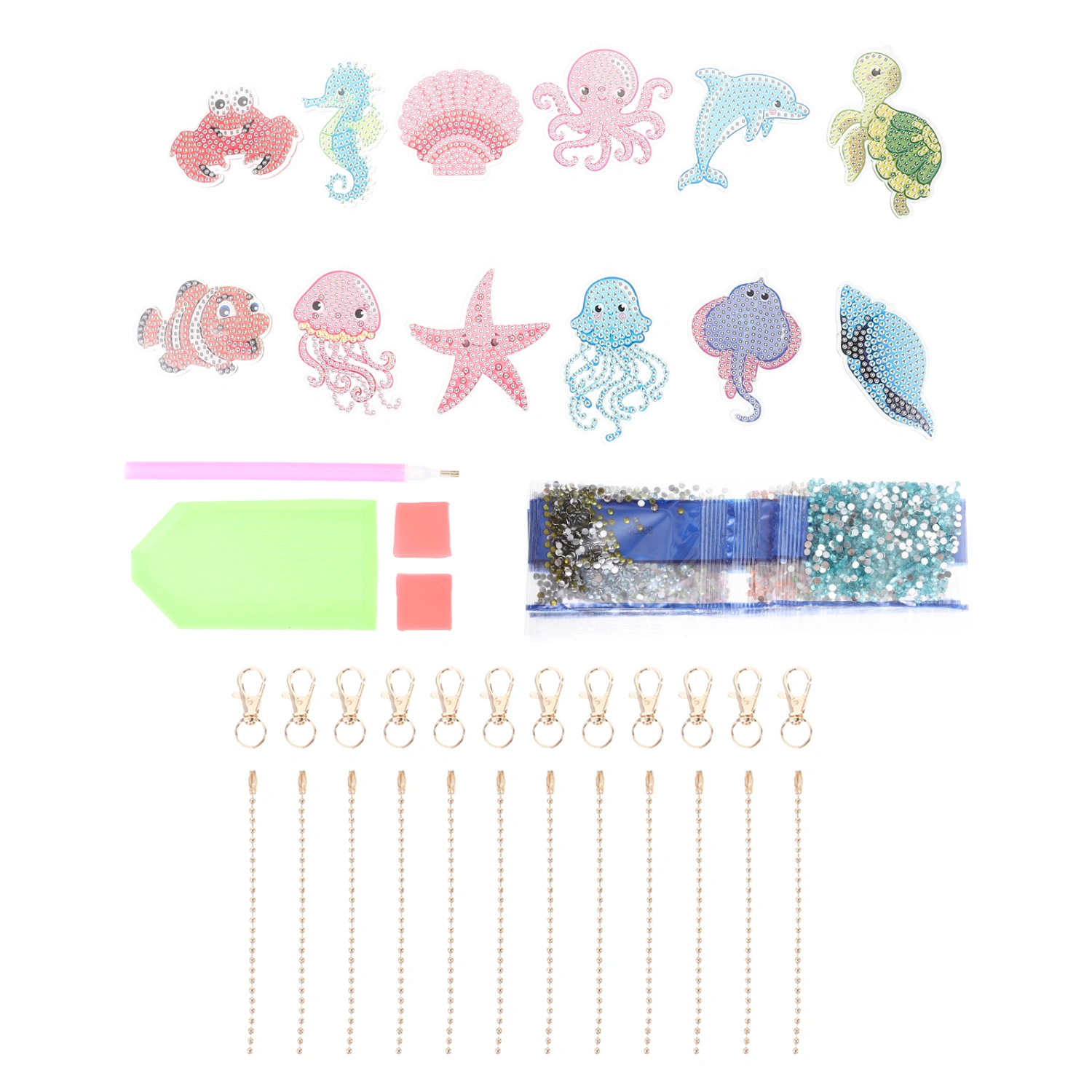 1 Set Diamond Art Keyrings Kit DIY Diamond Art Painting Keychain Bag Purse Hanging Ornament