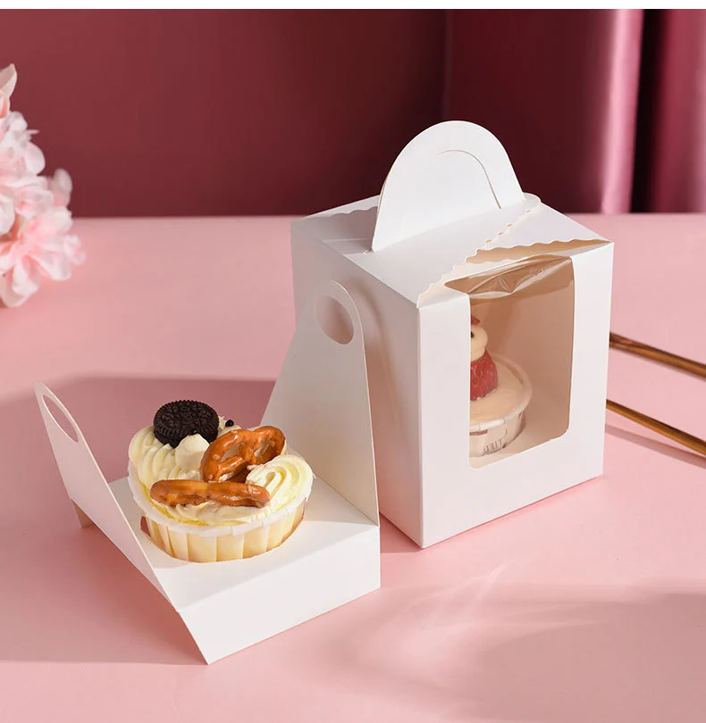 10pcs Cupcake Storage Box Visible Window Cake Wrapping Box Portable Cupcake Packing Paper Box