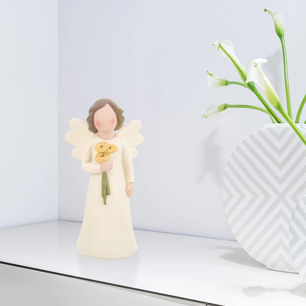 Resin Angel Holding Flower Figurine Cute Flower Angel Figurine Decorative Artware